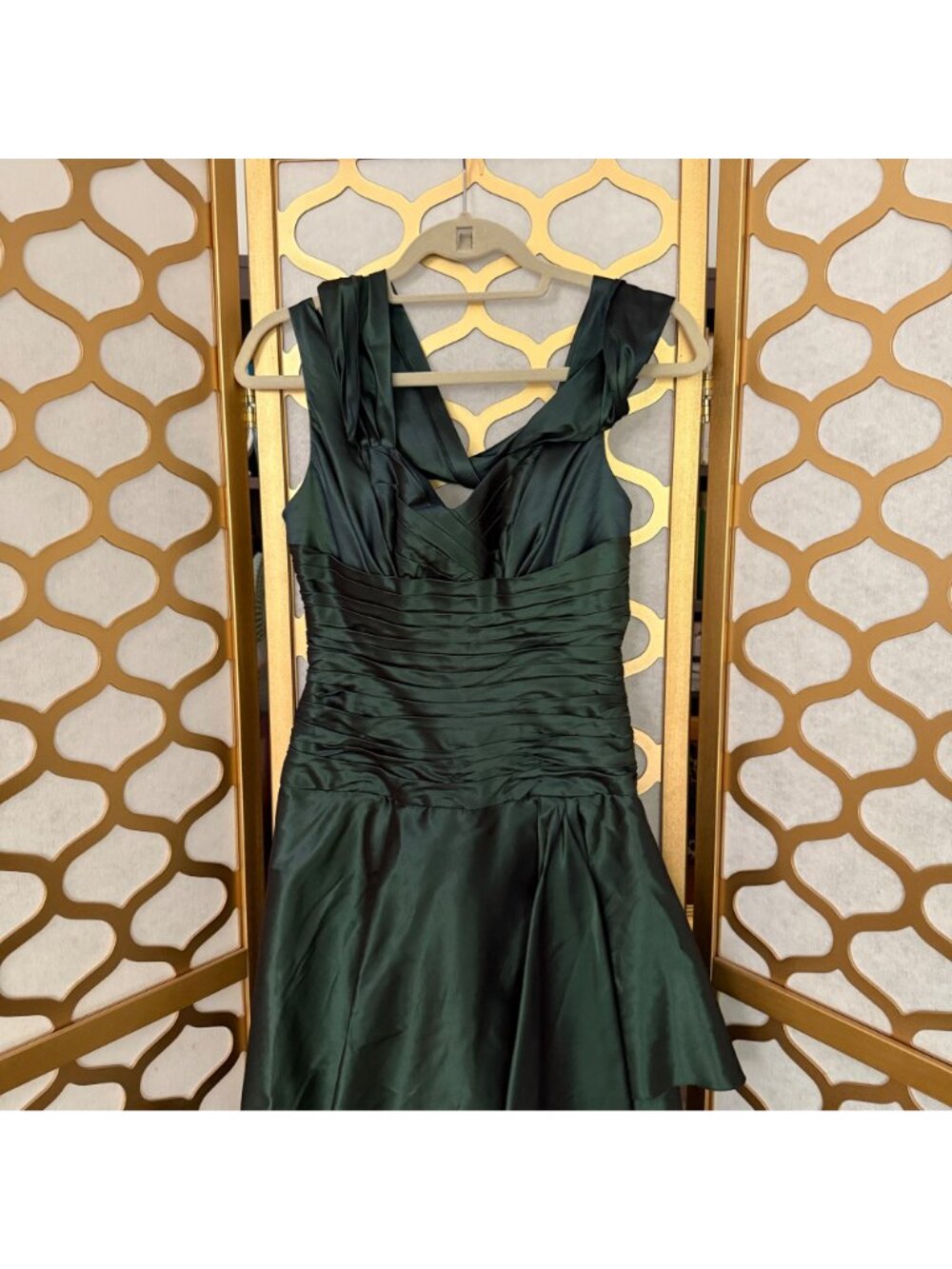 Rickie Freeman Teri Jon Size 6 Green Silk Sleeveless Pleated Ruched Maxi Gown - Picture 7 of 16
